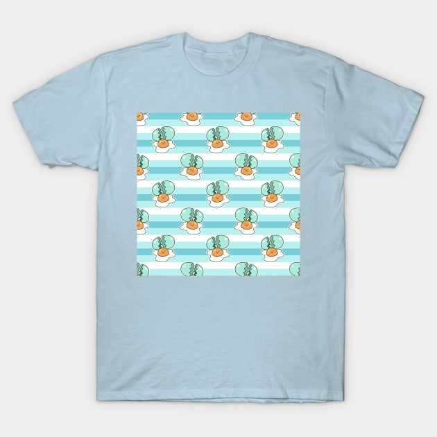 Crack Egg Yolk Blue Striped Pattern T-Shirt by saradaboru